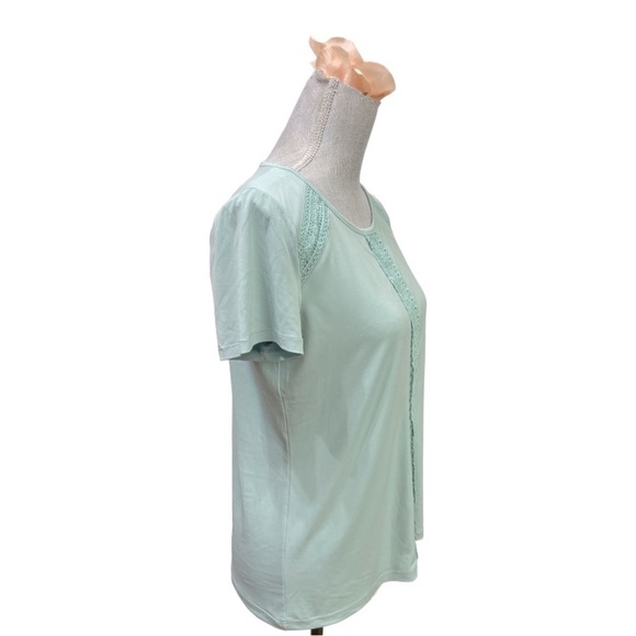 Karl Lagerfeld Womens (X-Small) Soft Aqua Lace Detail Short Sleeve Blouse - Picture 2 of 8